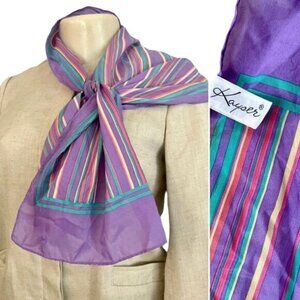 Vintage Keyser Scarf in Purple Green Yellow Made in Japan Retro Fall scarf .